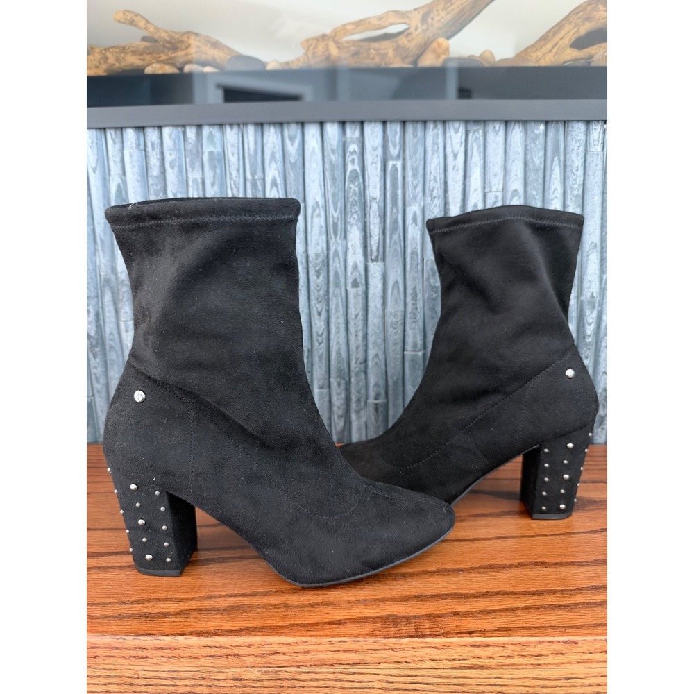 Simply Vera Dallas Black Studded Block Heel Ankle Boots Women 7.5 Pointed Toe
